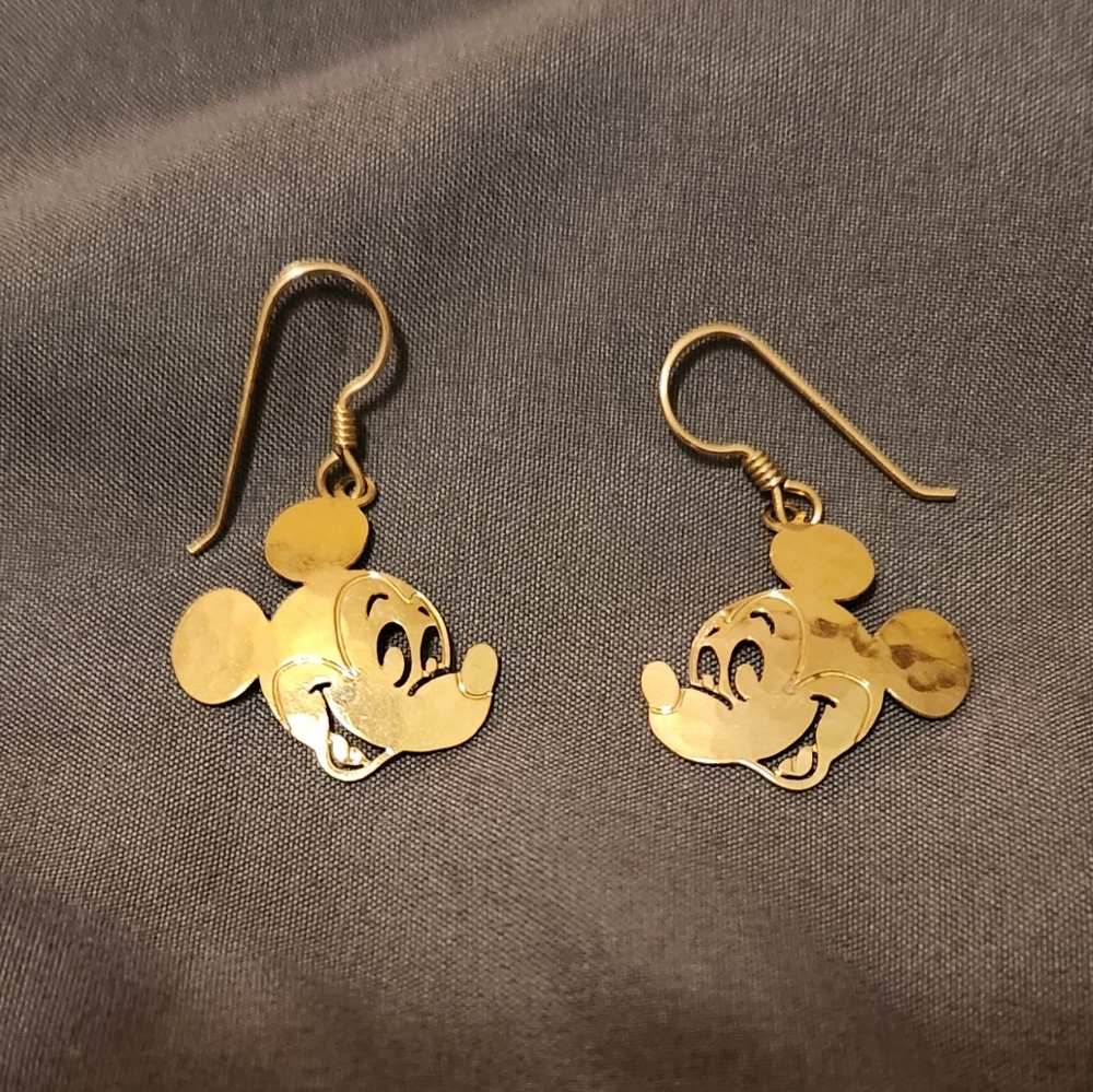 Disney Mickey Mouse Dangle Earrings God Tone